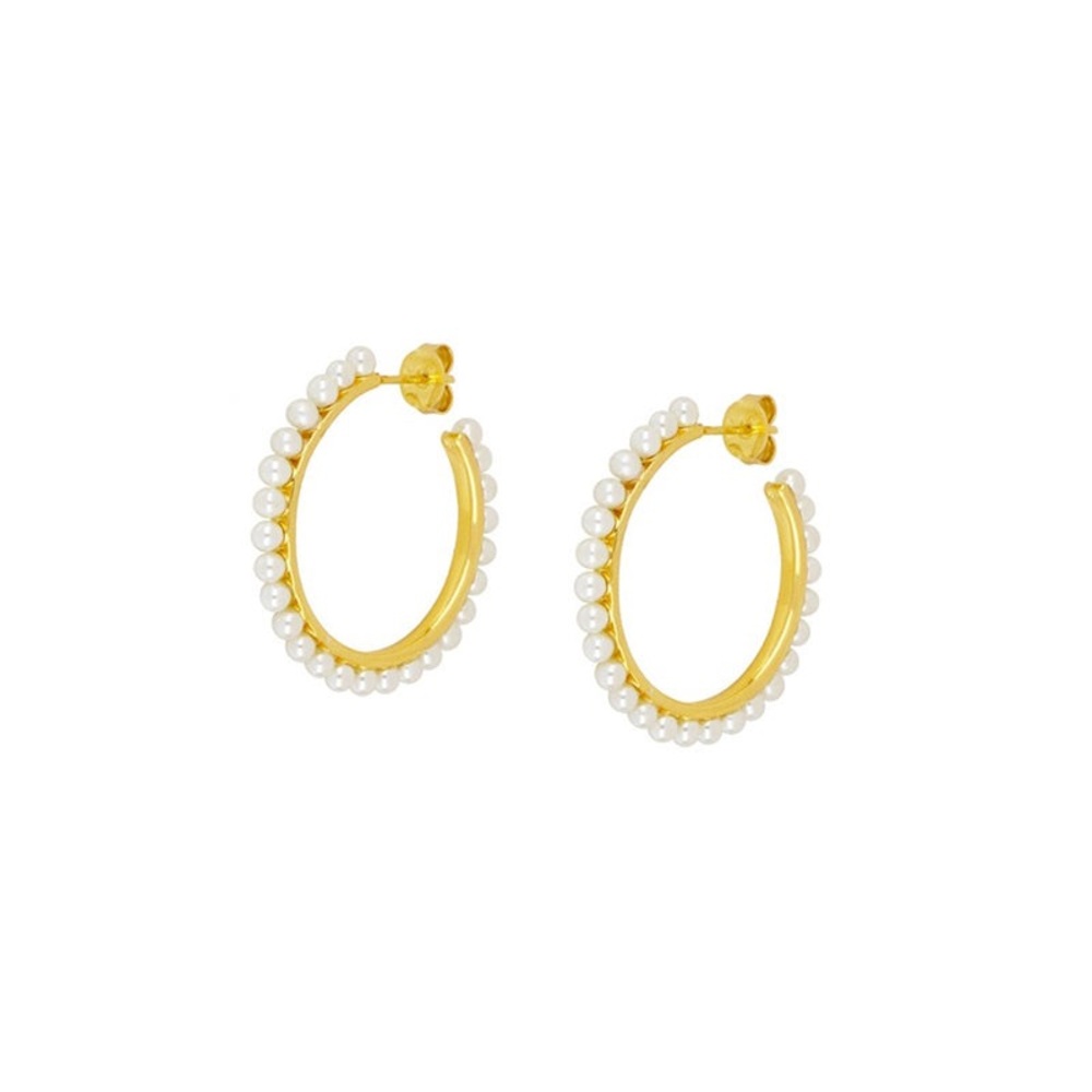 Goldtone  Pearl Hoop Earrings - Women Jewelry